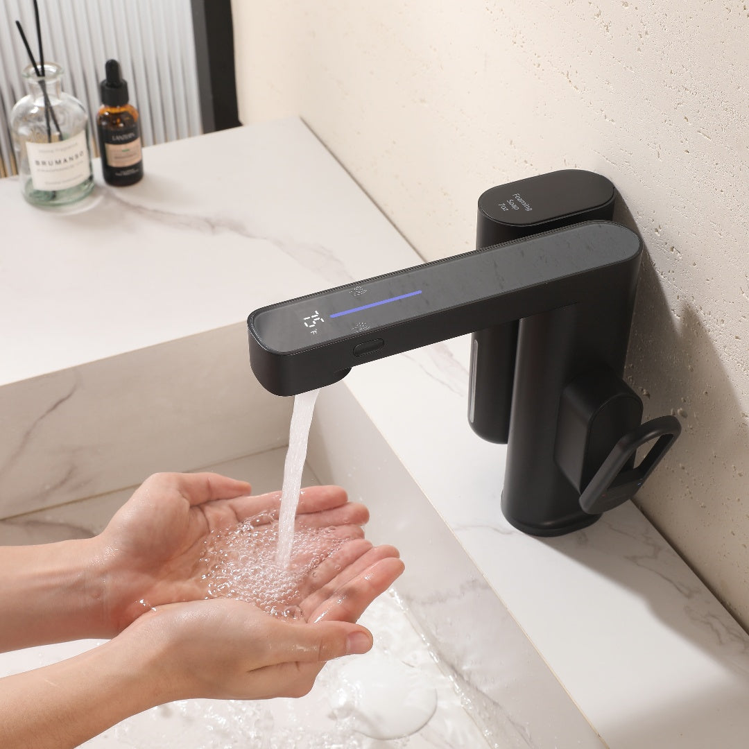 Smart Bathroom Faucet with Digital Display and Automatic Sensor Soap Dispenser