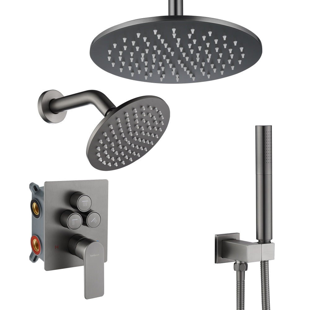 Push-Button Switch Shower Faucet Set With 2-In-1 Handheld Showerhead TF00S1