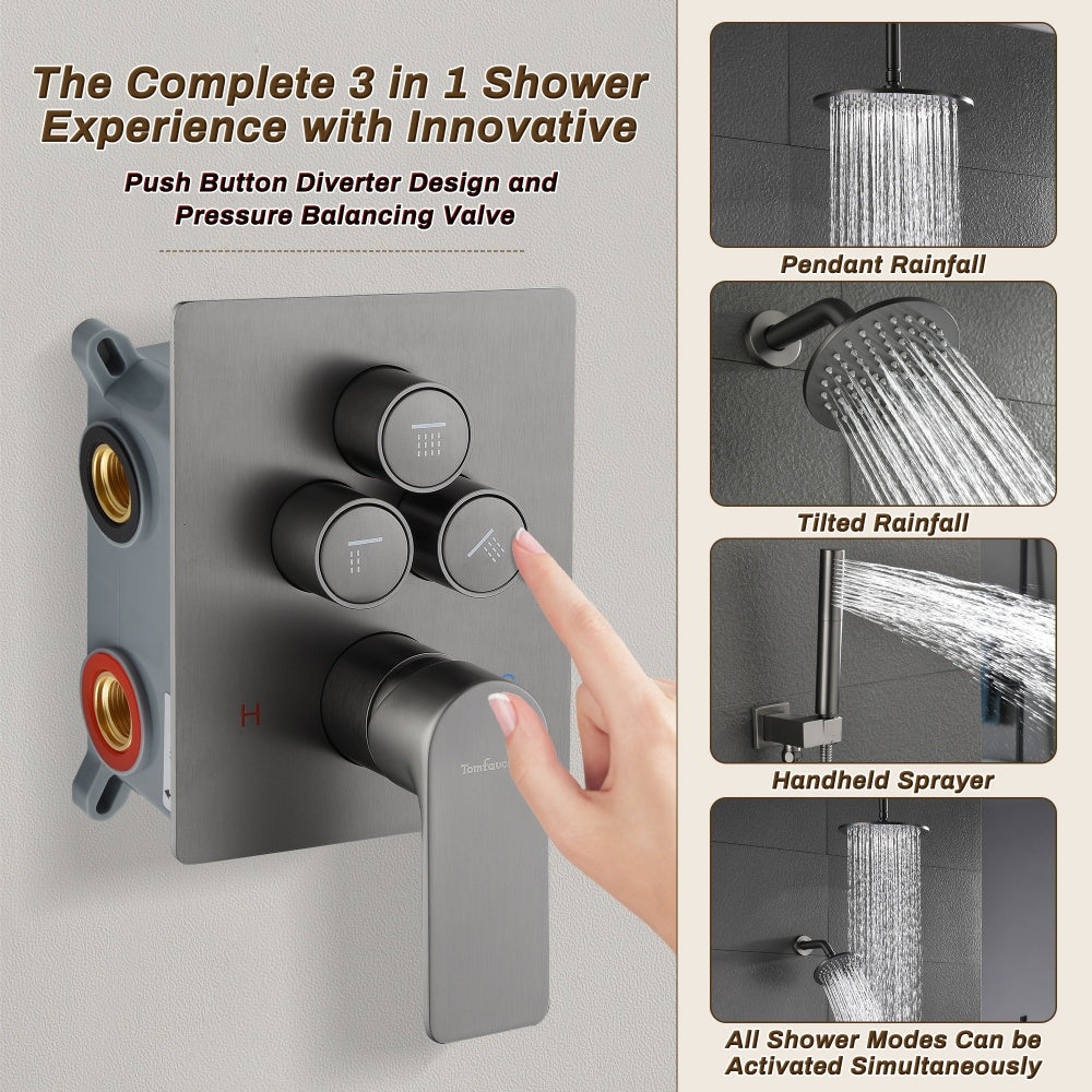 Push-Button Switch Shower Faucet Set With 2-In-1 Handheld Showerhead TF00S1