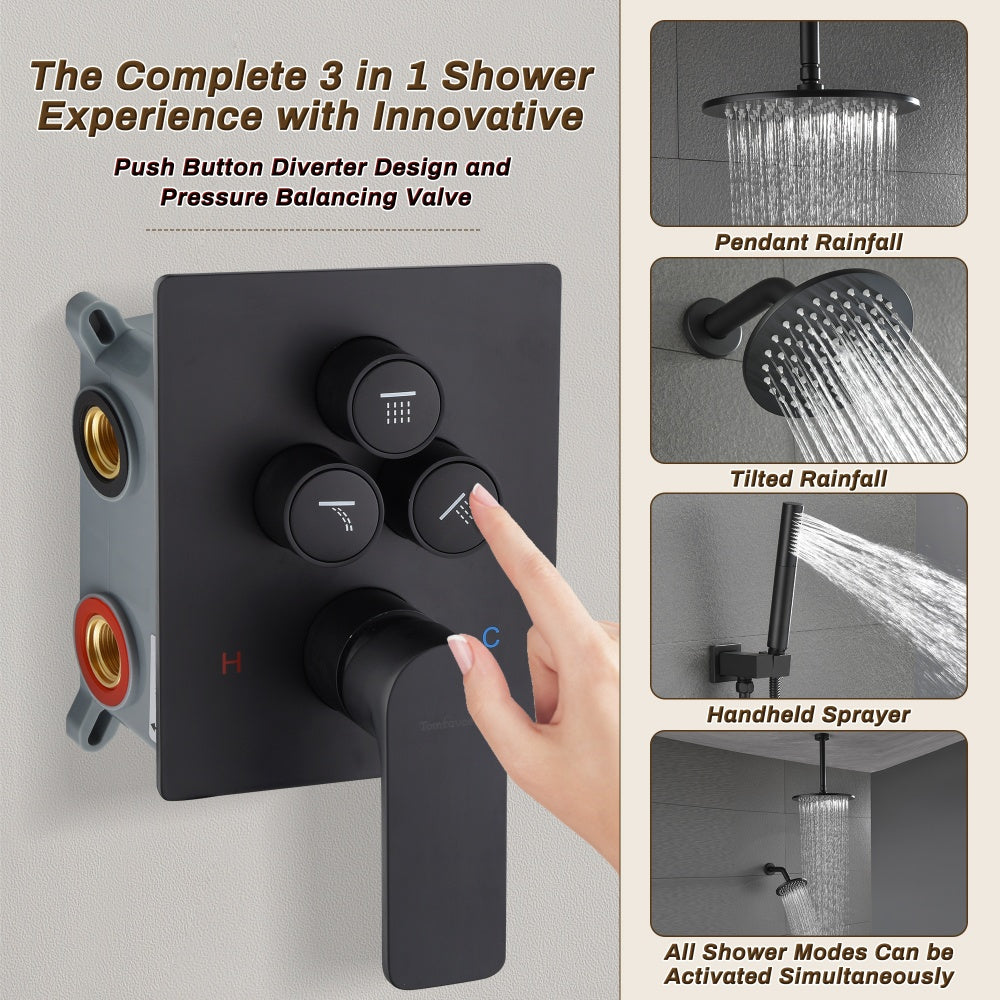 Push-Button Switch Shower Faucet Set With 2-In-1 Handheld Showerhead TF00S1