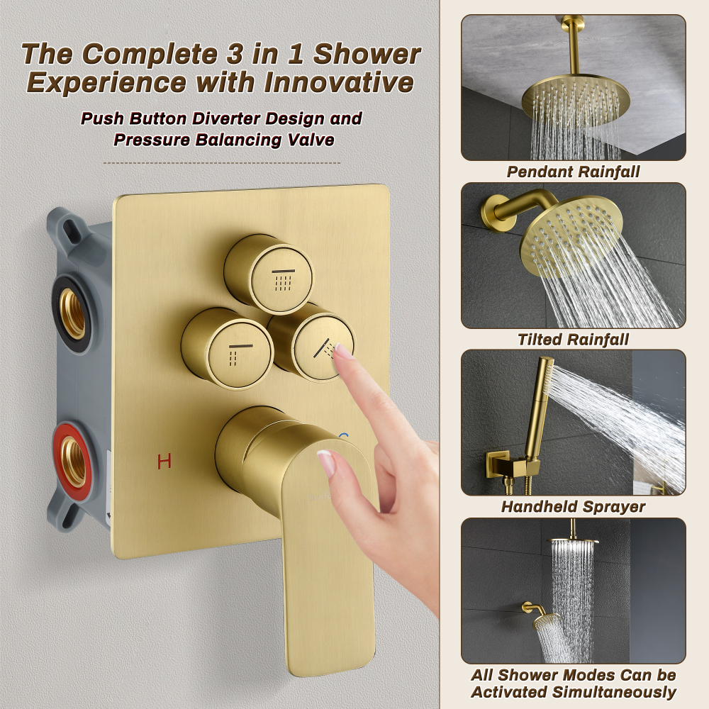 Push-Button Switch Shower Faucet Set With 2-In-1 Handheld Showerhead TF00S1