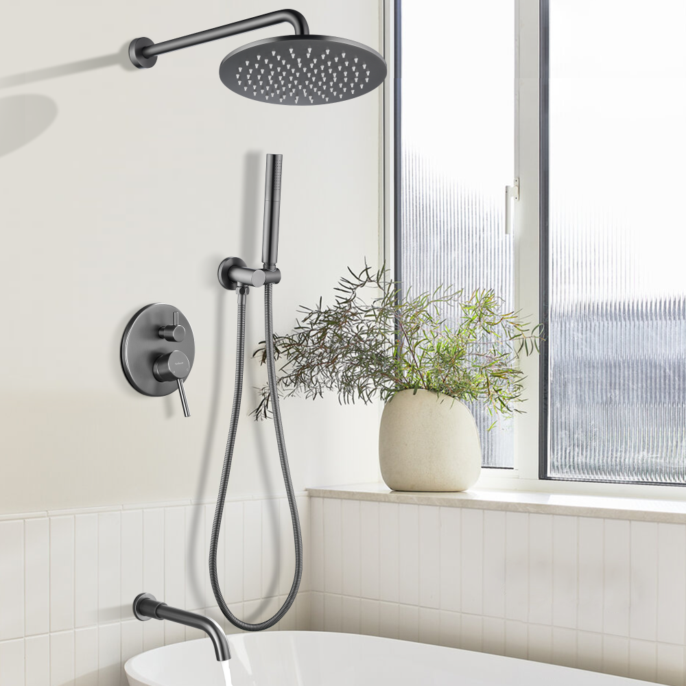 10-Inch Round Wall-Mounted Rain Shower System With A Bathtub Spout TF00S3