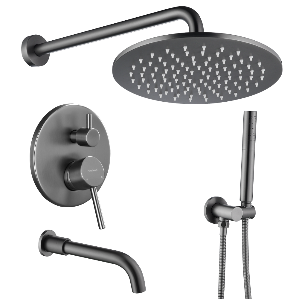 10-Inch Round Wall-Mounted Rain Shower System With A Bathtub Spout TF00S3