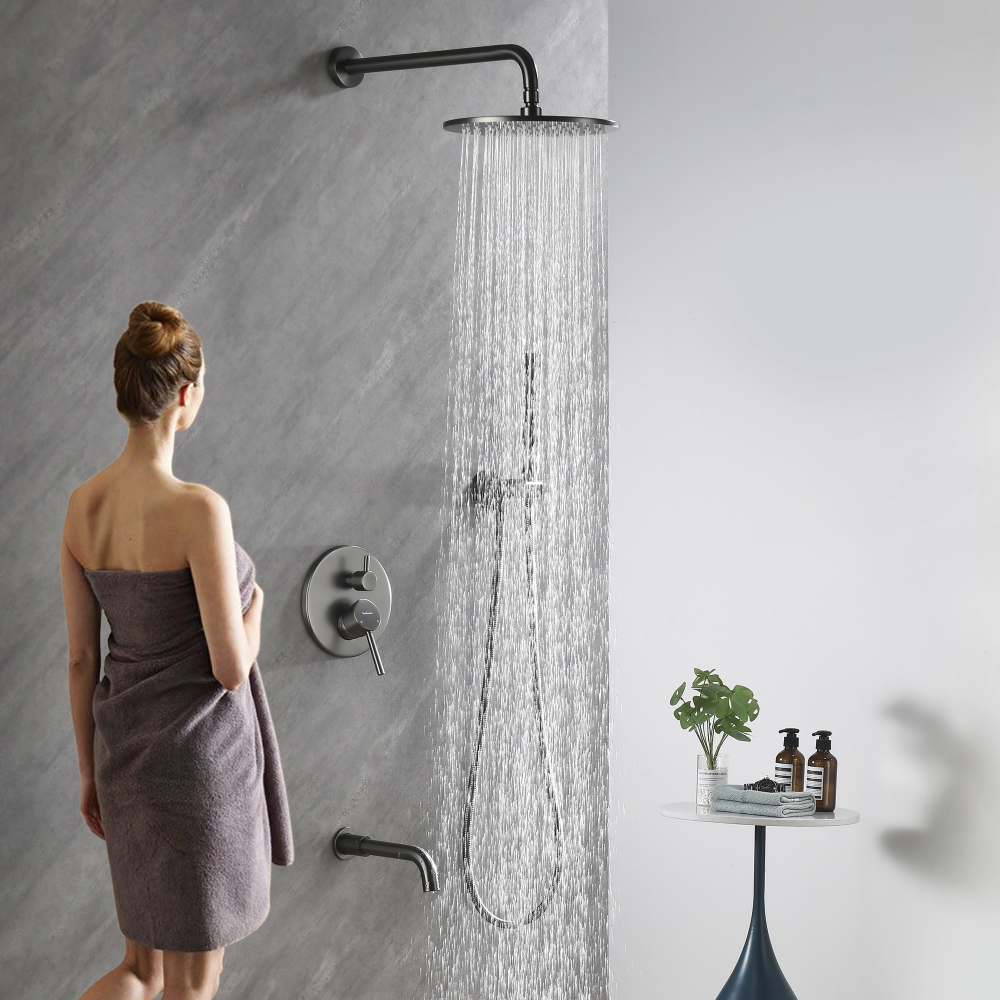 10-Inch Round Wall-Mounted Rain Shower System With A Bathtub Spout TF00S3