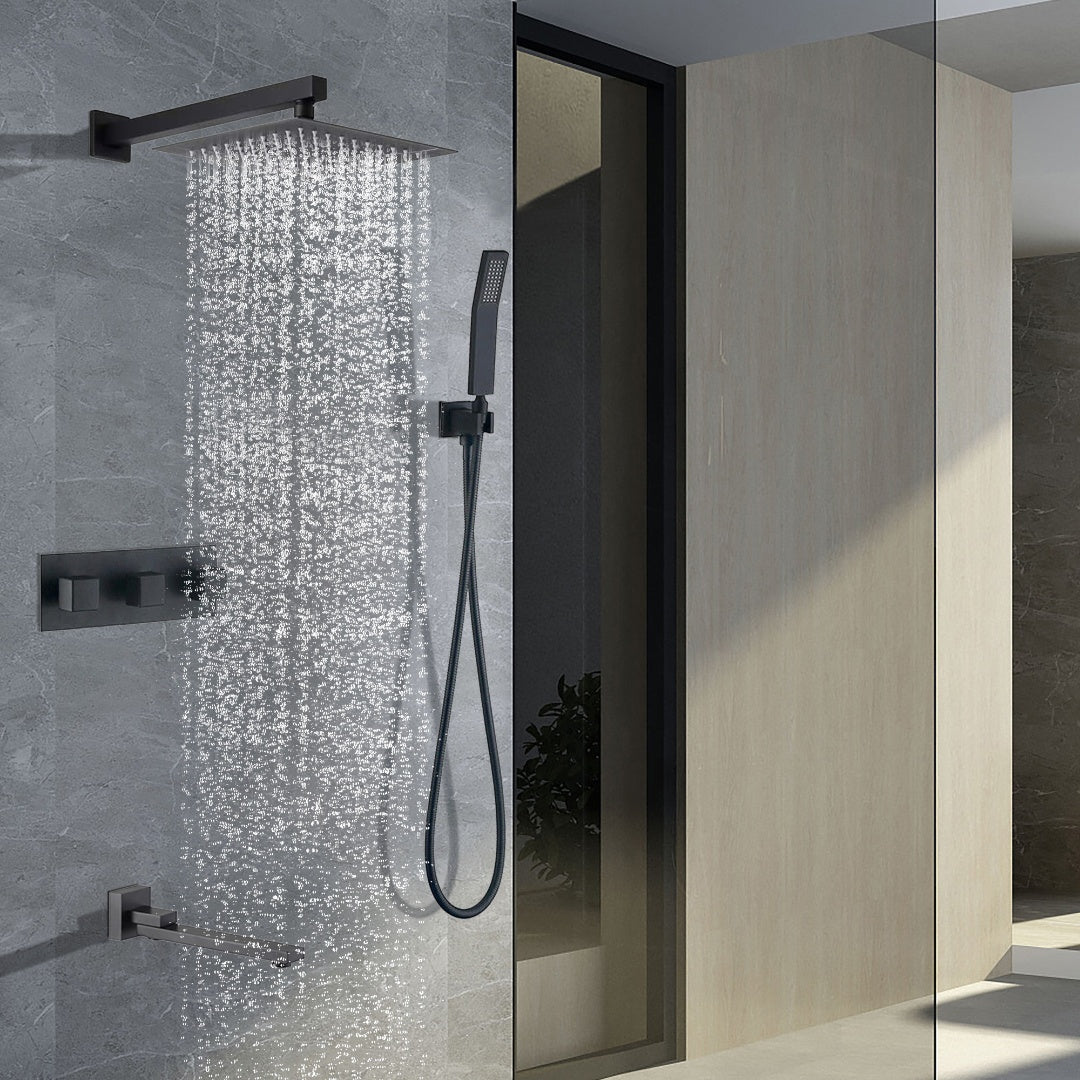 Matte Black Two-Function Wall Mount Shower System With Handheld Shower Head