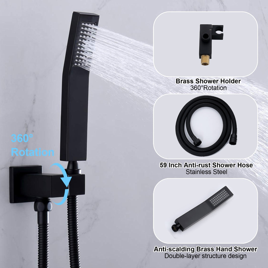 Matte Black Two-Function Wall Mount Shower System With Handheld Shower Head