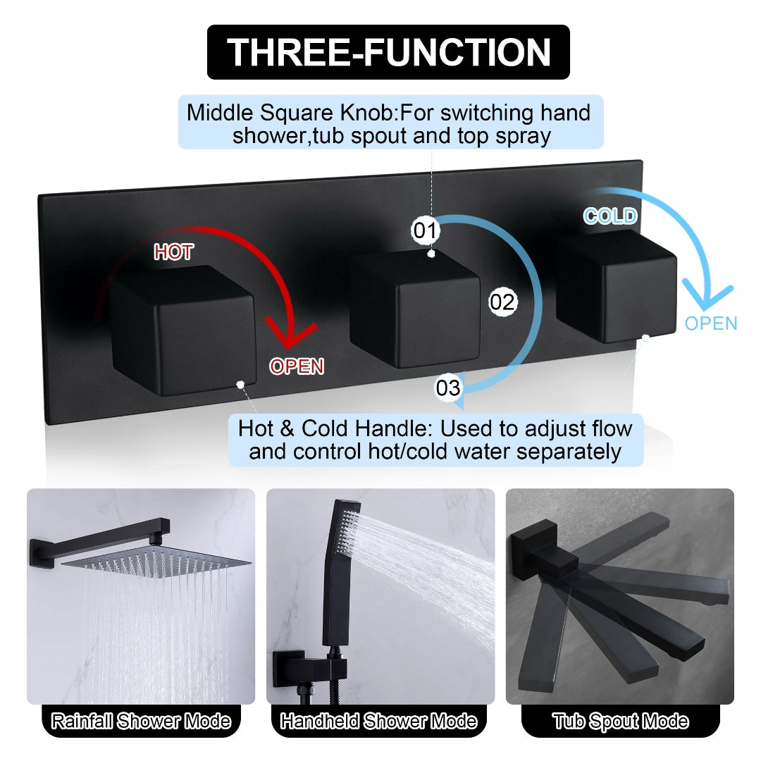 Matte Black Two-Function Wall Mount Shower System With Handheld Shower Head