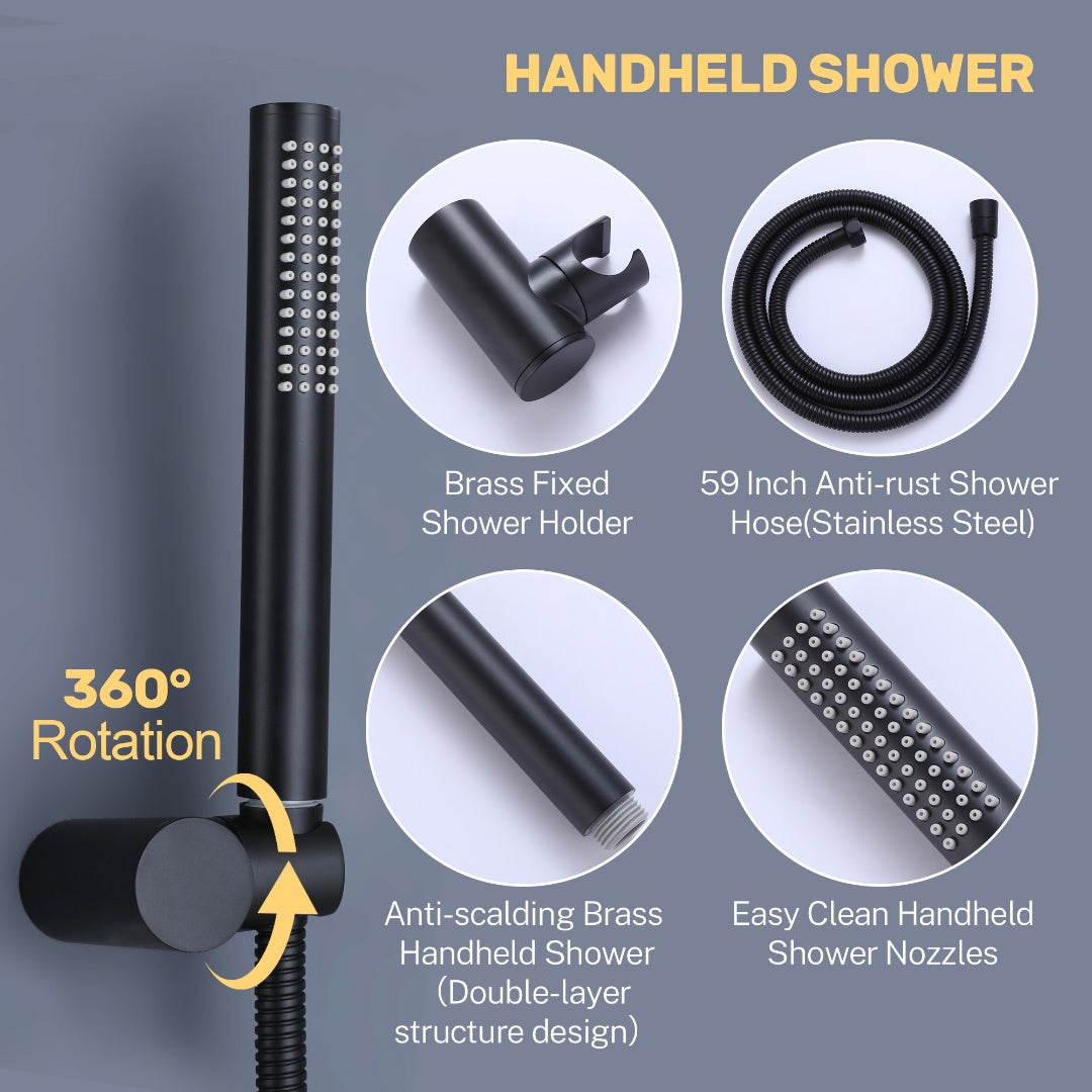 Three Handle 2-Function Matte Black Brushedn Gold Bathroom Shower Set With Ceramic Valve