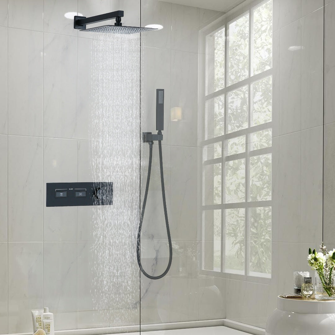 Matte Black Thermostatic Shower System with Rain Shower Head And Handheld Shower