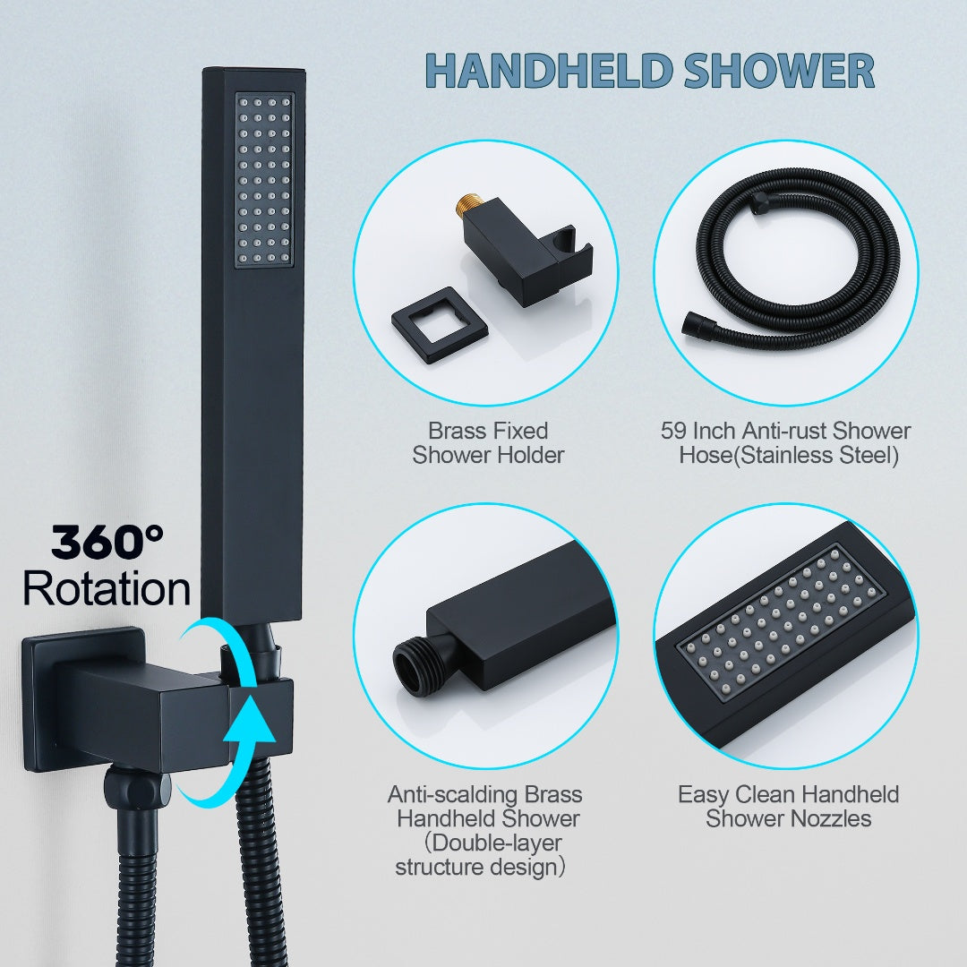 Matte Black Thermostatic Shower System with Rain Shower Head And Handheld Shower