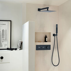 Matte Black Thermostatic Shower System with Rain Shower Head And Handheld Shower