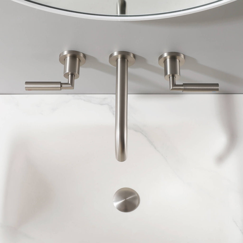 Wall-Mounted Bathroom Faucet with Drain Assembly Solid Brass 3-Piece Set
