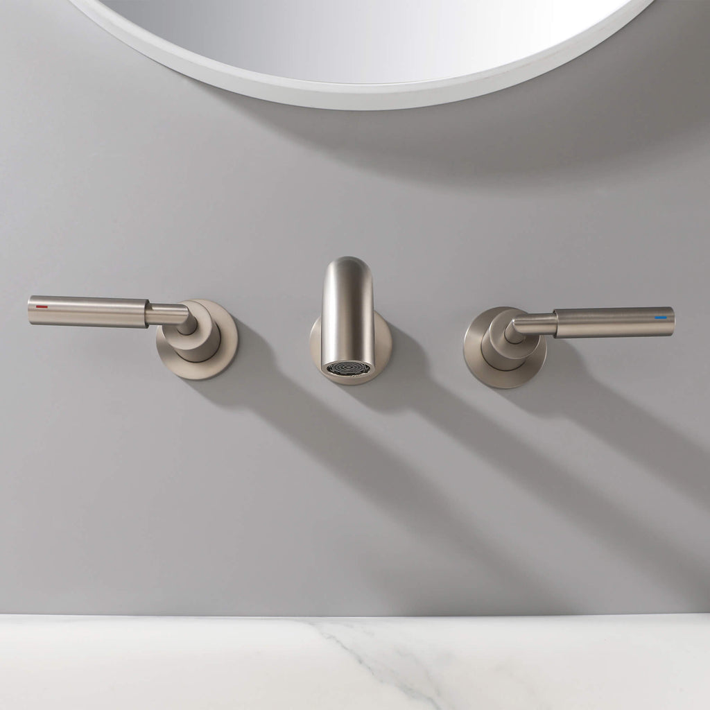 Wall-Mounted Bathroom Faucet with Drain Assembly Solid Brass 3-Piece Set