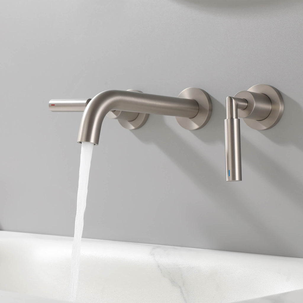 Wall-Mounted Bathroom Faucet with Drain Assembly Solid Brass 3-Piece Set