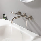 Wall-Mounted Bathroom Faucet with Drain Assembly Solid Brass 3-Piece Set