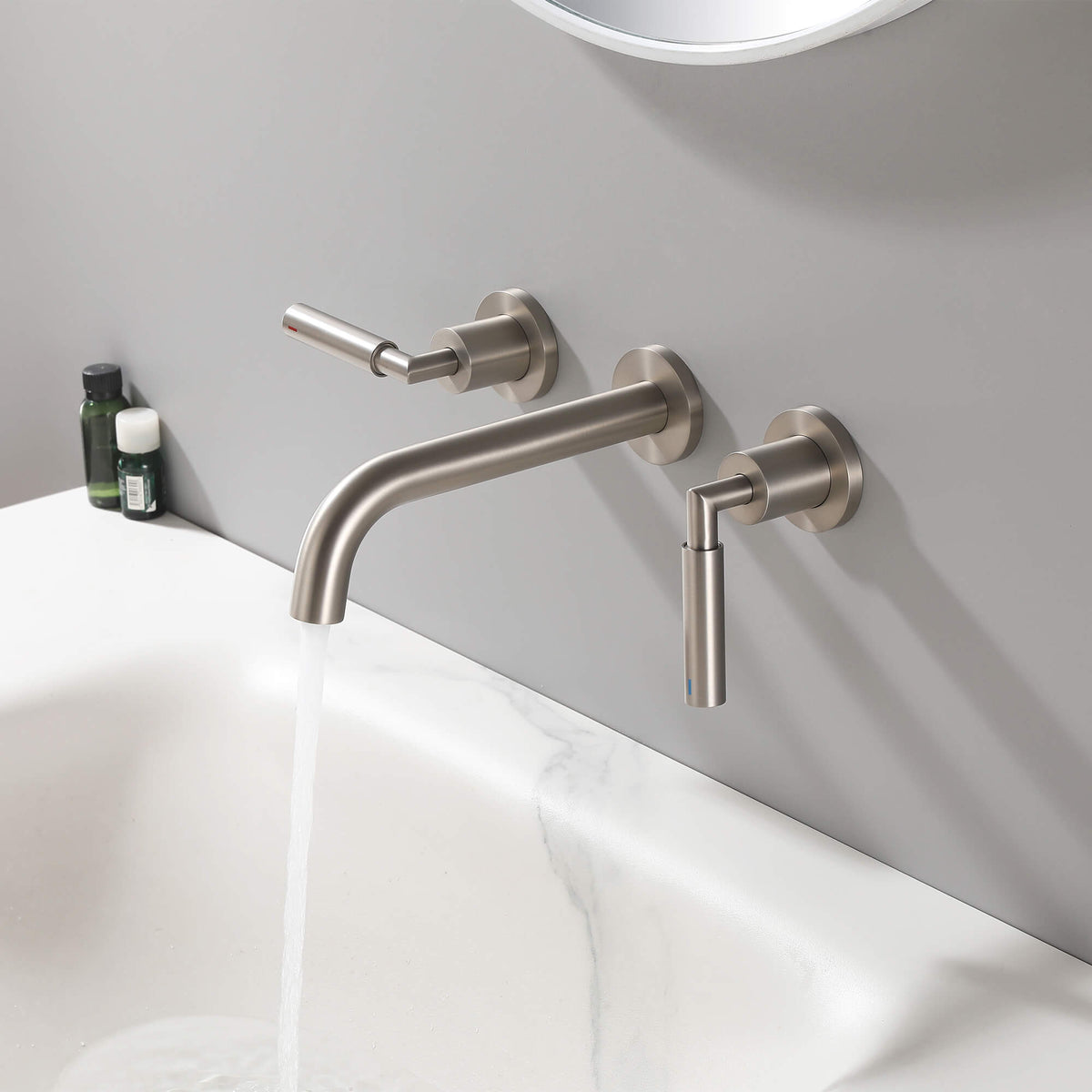 Wall-Mounted Bathroom Faucet with Drain Assembly Solid Brass 3-Piece Set