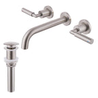 Wall-Mounted Bathroom Faucet with Drain Assembly Solid Brass 3-Piece Set