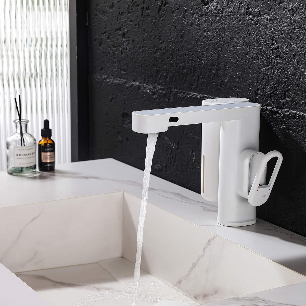 Touchless Smart Soap & Water Sensor Basin Faucet with Integrated Digital Temperature Screen