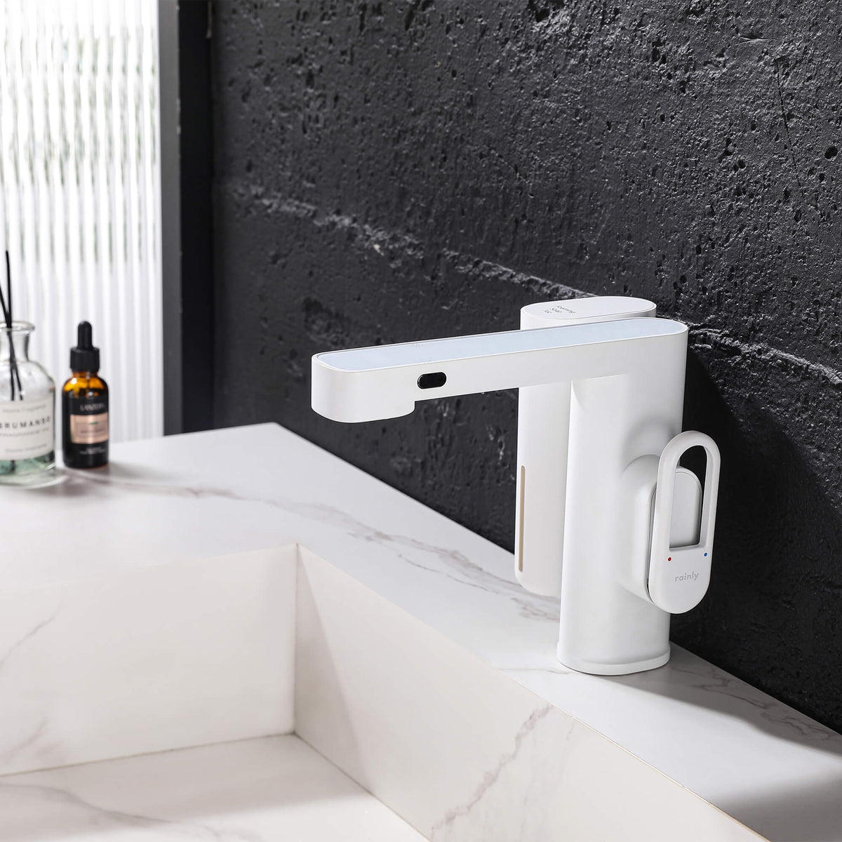 Touchless Smart Soap & Water Sensor Basin Faucet with Integrated Digital Temperature Screen